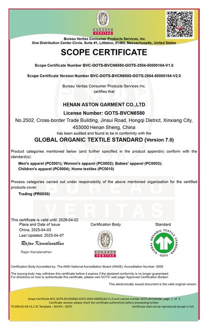 GOTS Scope Certificate — certificate document