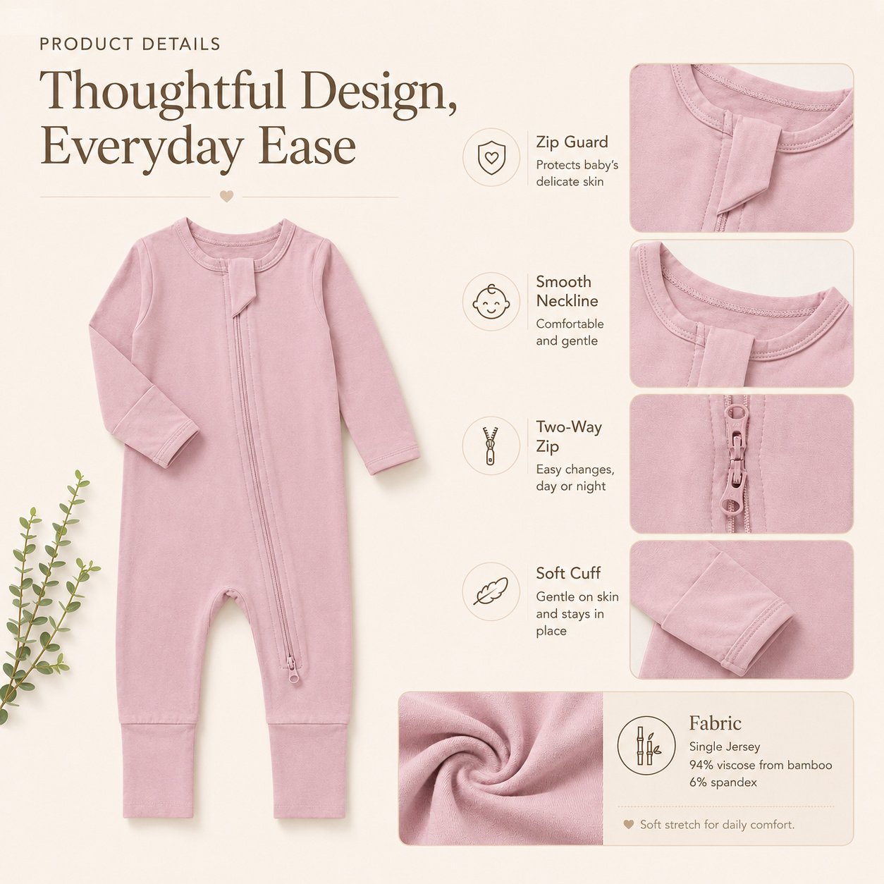 Bamboo Zip Sleepsuit BR161 — view 9