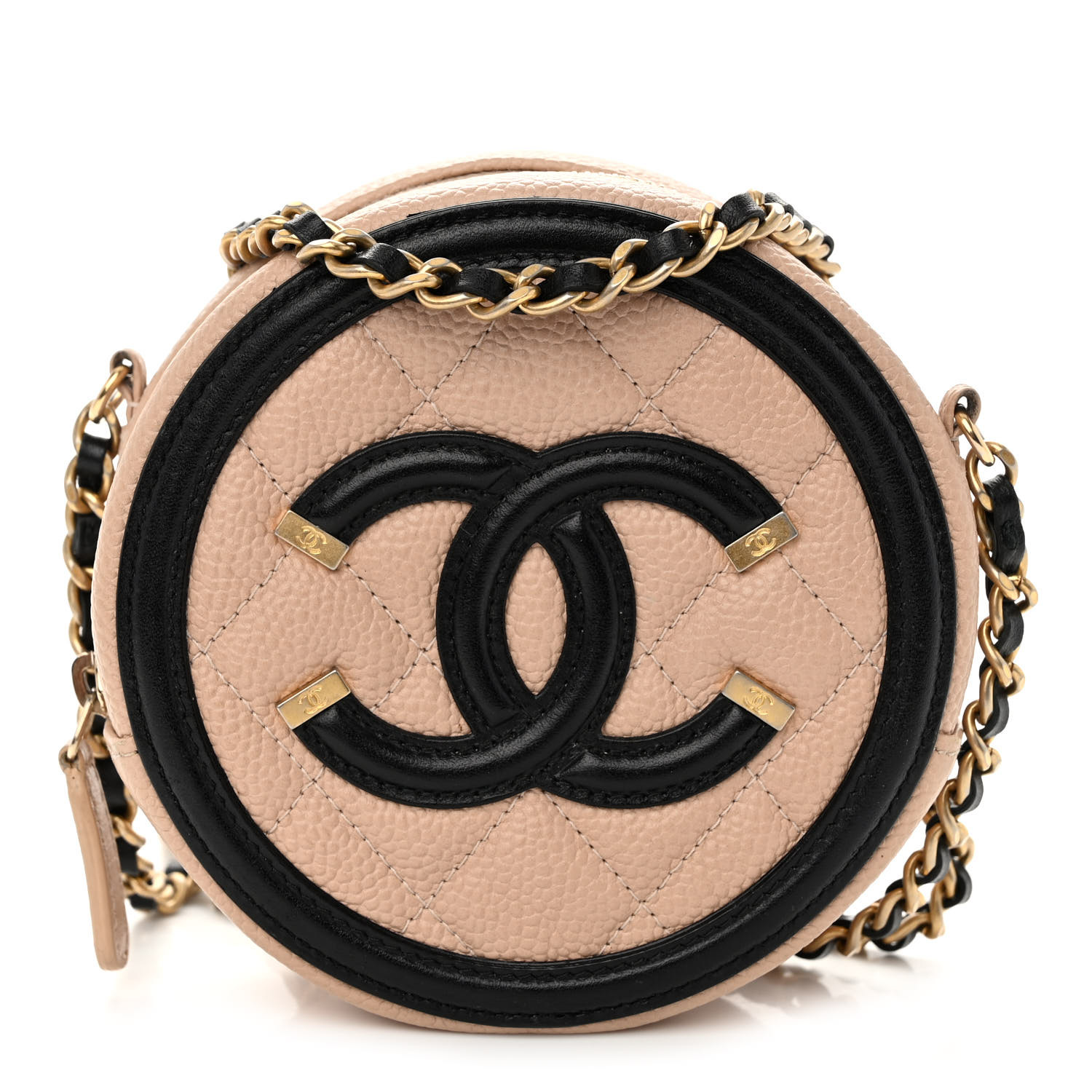 Chanel Round Filigree Crossbody Beige Black