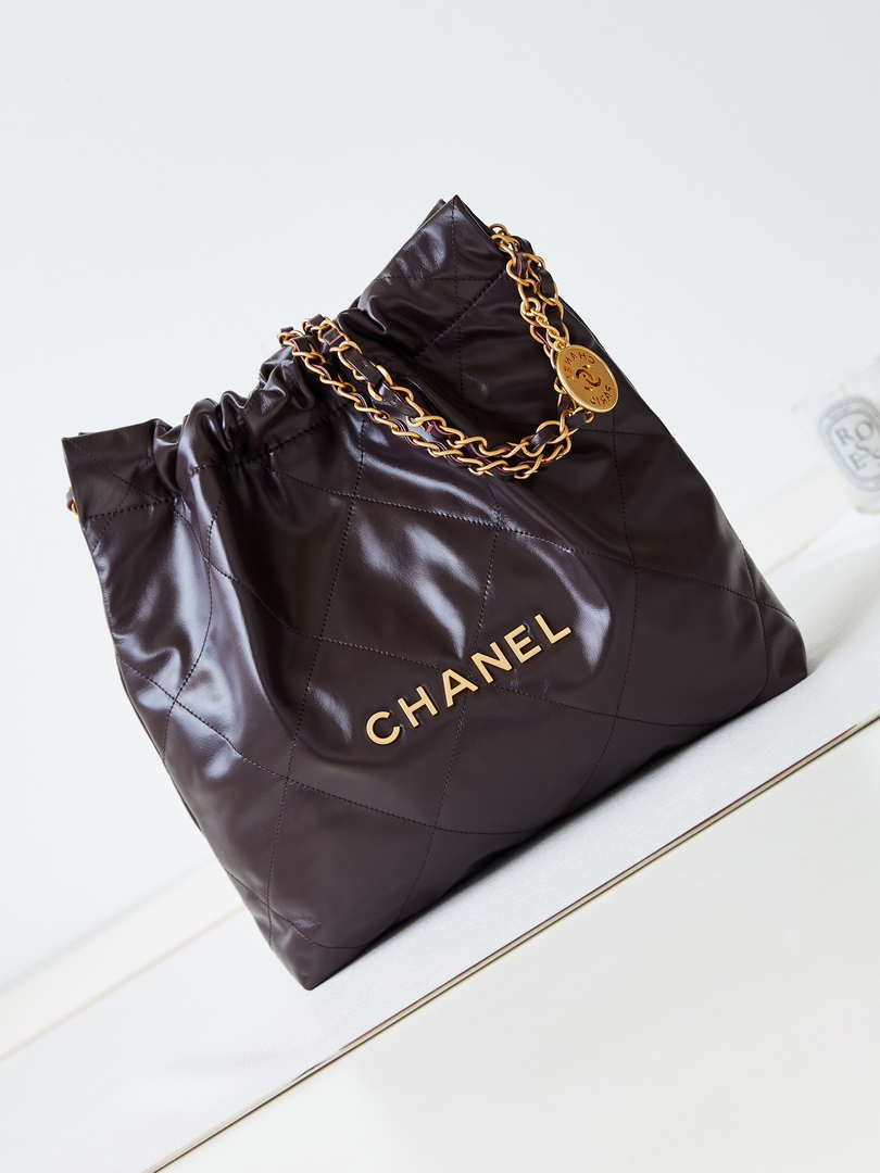 Chanel 22 AS3261 Bag Shiny Calfskin Dark Brown