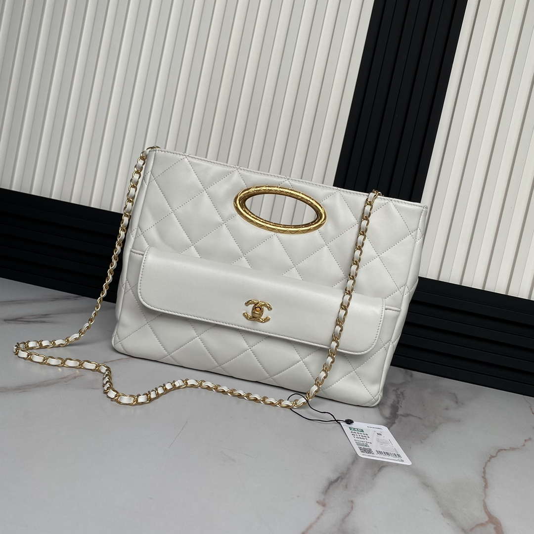 Chanel 25C AS5036 Small Tote Lambskin White