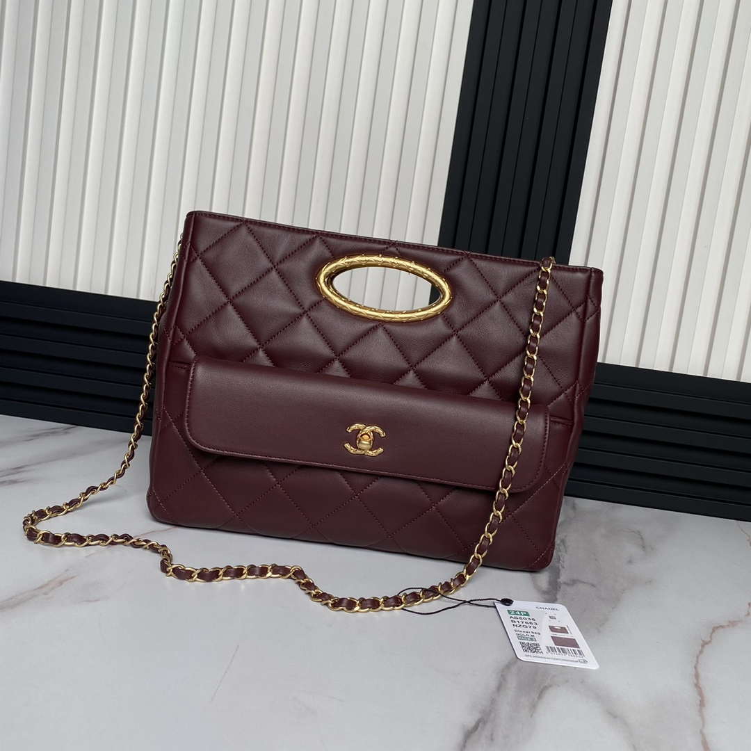 Chanel 25C AS5036 Small Tote Lambskin Wine Red