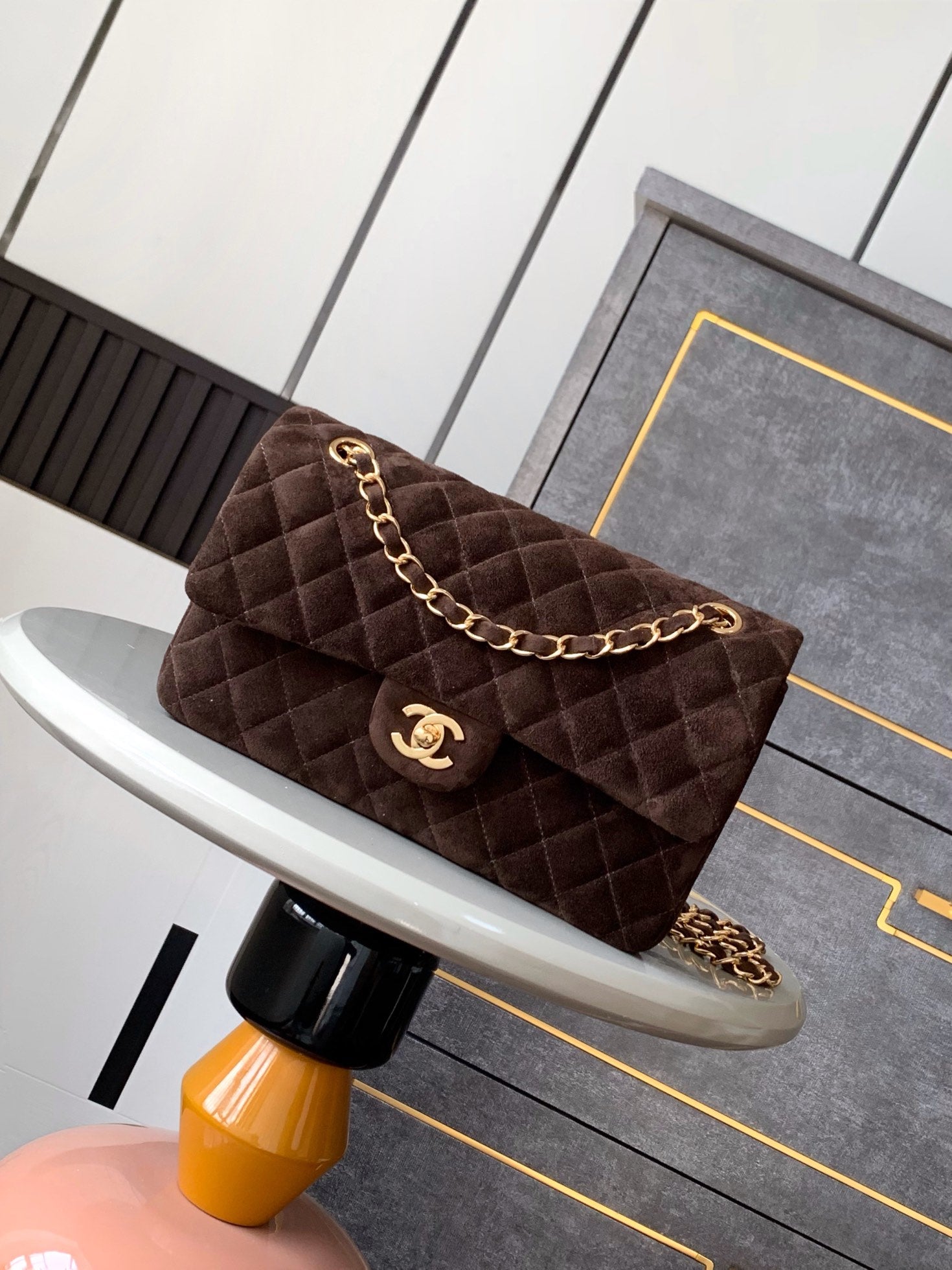Chanel A01112 Flap Classic 11.12 Bag Suede Leather Dark Brown