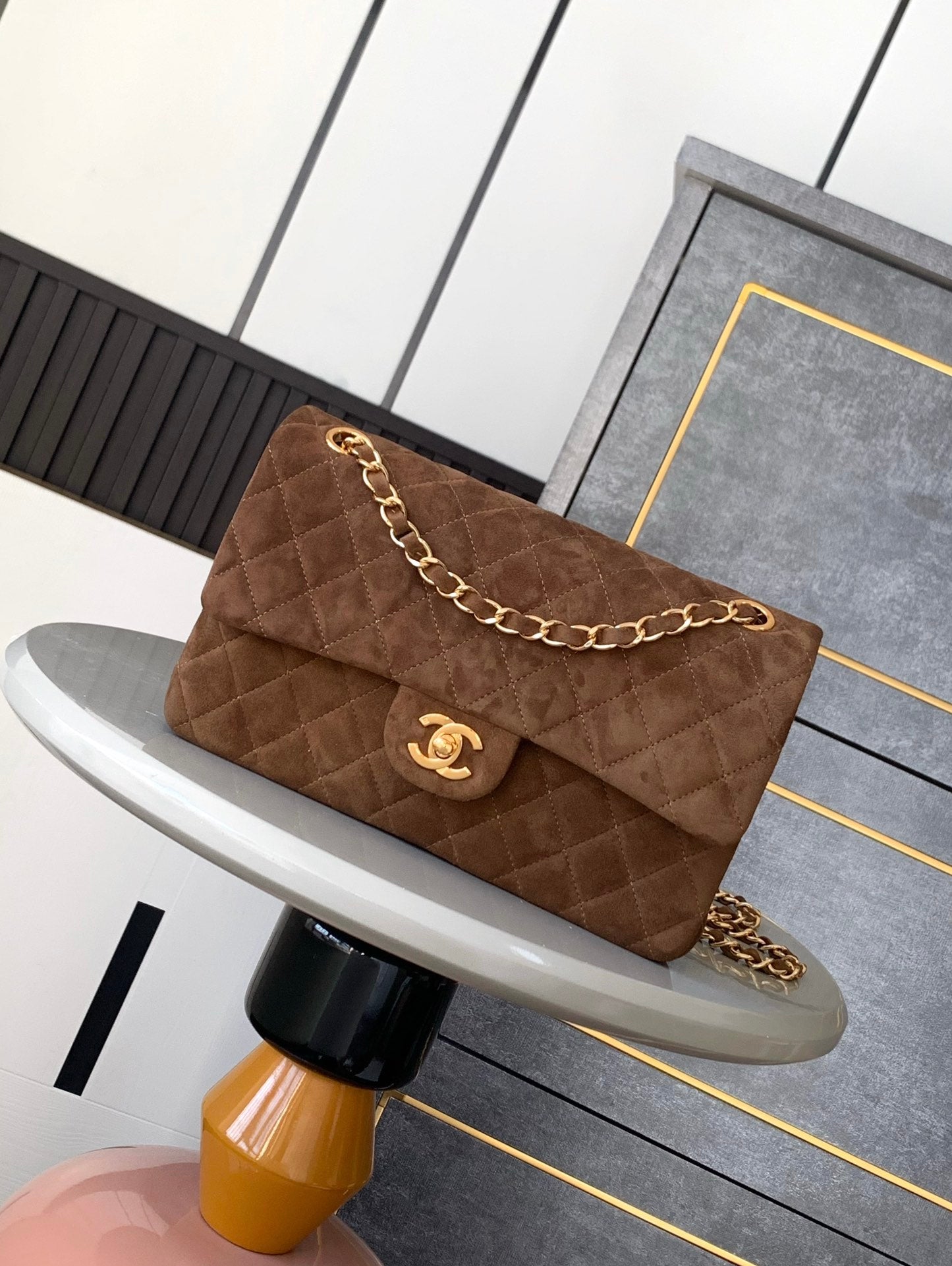 Chanel A01112 Flap Classic 11.12 Bag Suede Leather Tan