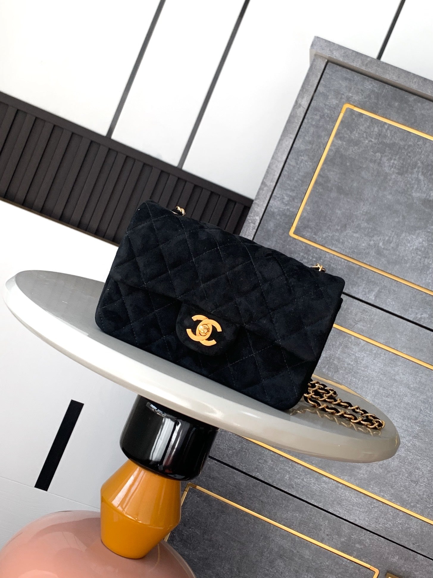 Chanel A69900 Mini Flap Bag Suede Leather Black