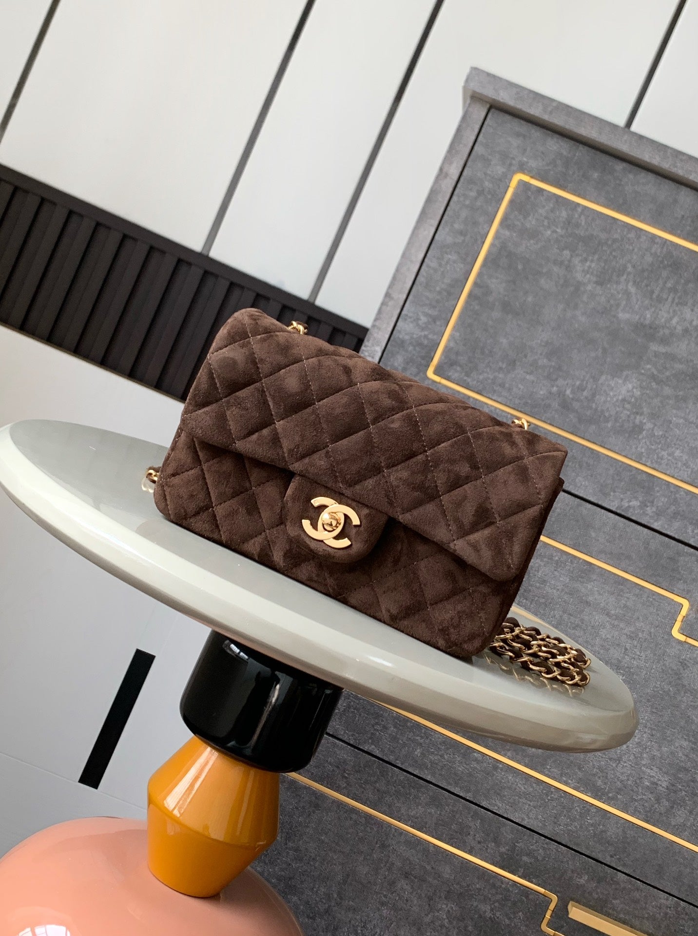 Chanel A69900 Mini Flap Bag Suede Leather Dark Brown