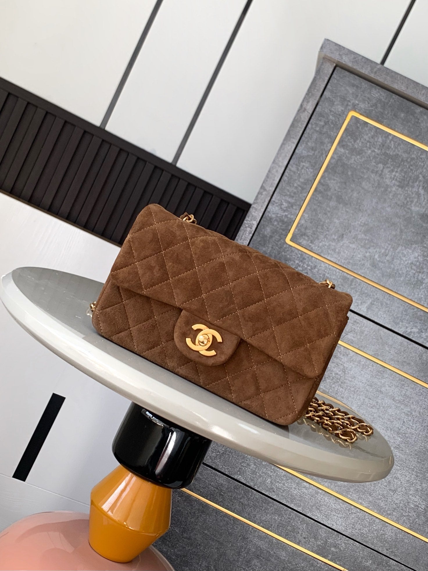 Chanel A69900 Mini Flap Bag Suede Leather Tan