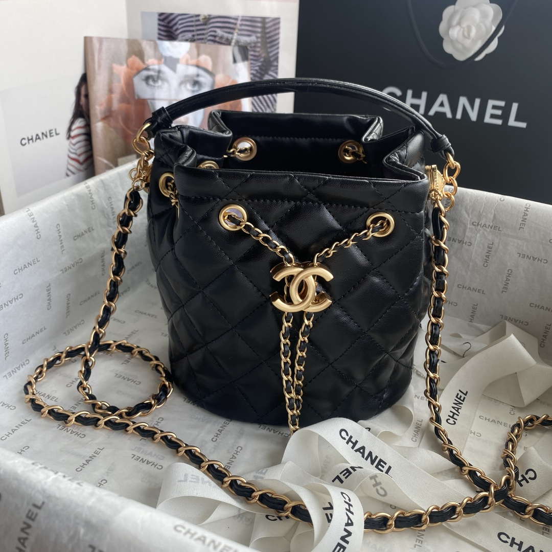 Chanel AS2057 Shopping Bag Bucket Drawstring 24C Bag Black