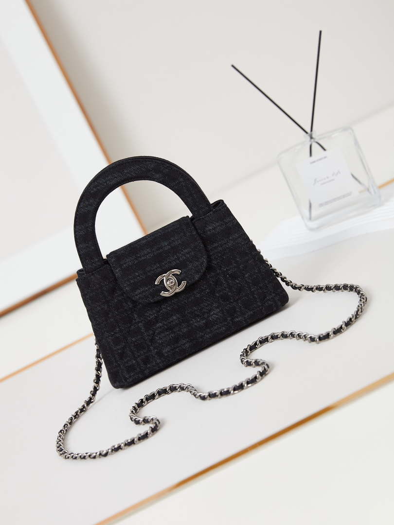 Chanel AS4416 Mini Shopping Bag Printed Denim Black Gray