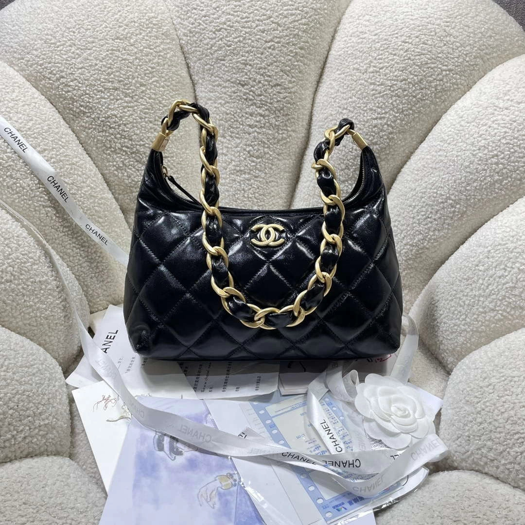 Chanel AS4912 Meduim Hobo Bag Shiny Lambskin Black