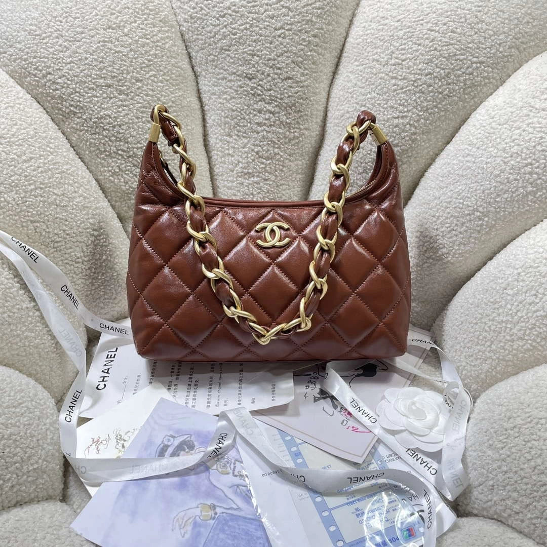 Chanel AS4912 Meduim Hobo Bag Shiny Lambskin Brown