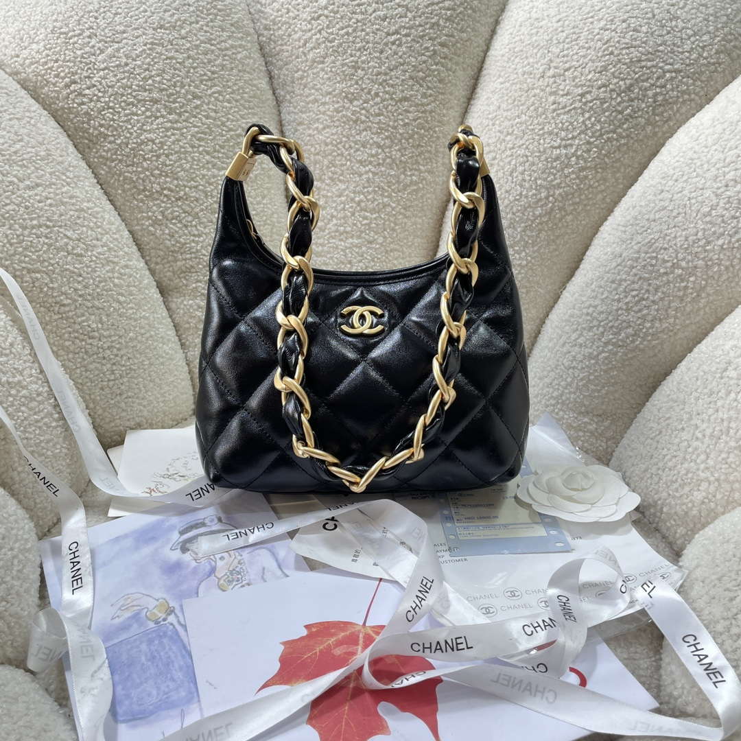 Chanel AS4922 Small Hobo Bag Shiny Lambskin Black