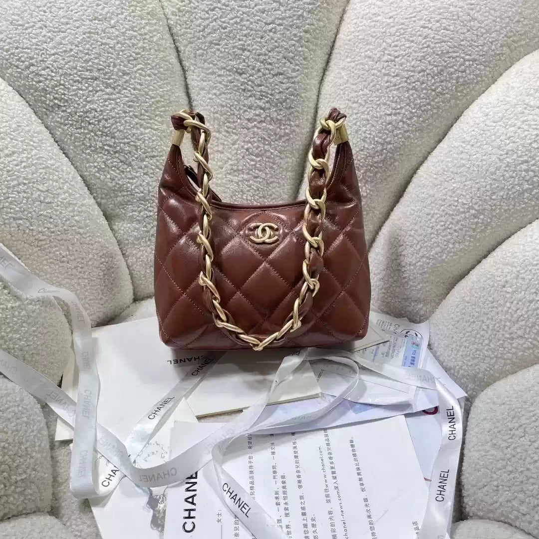Chanel AS4922 Small Hobo Bag Shiny Lambskin Brown