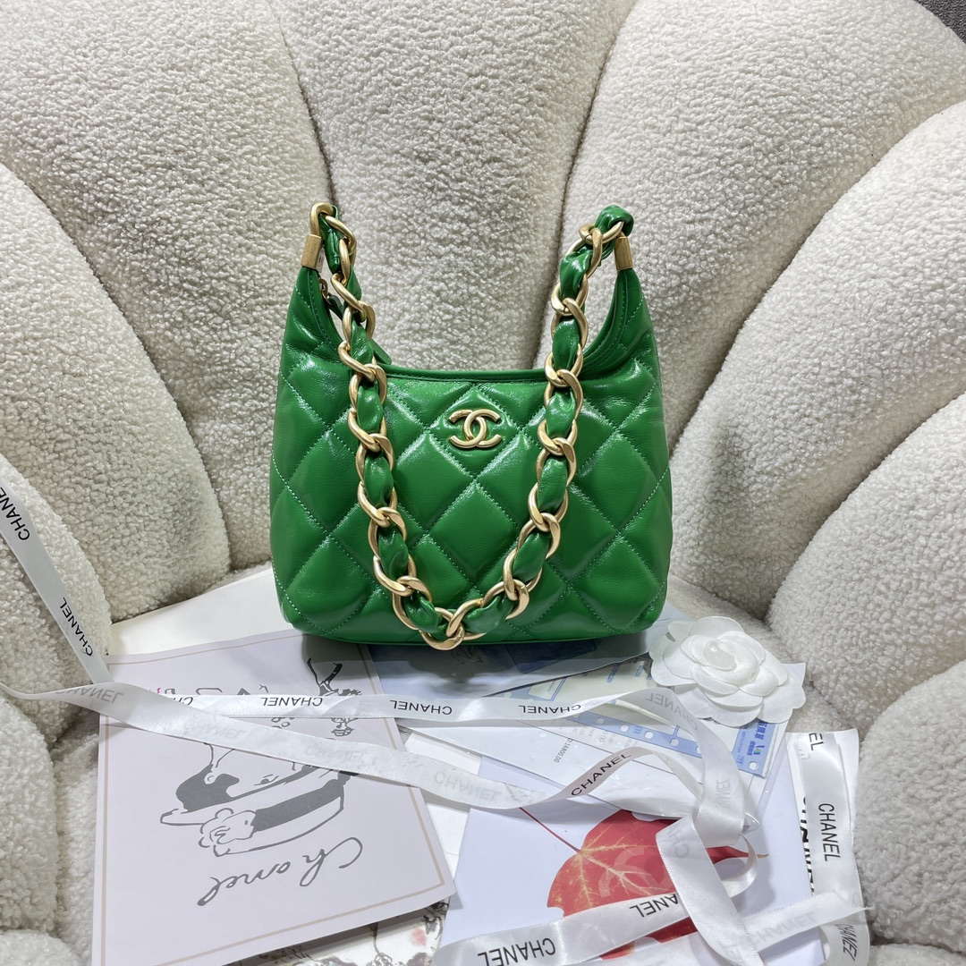 Chanel AS4922 Small Hobo Bag Shiny Lambskin Green