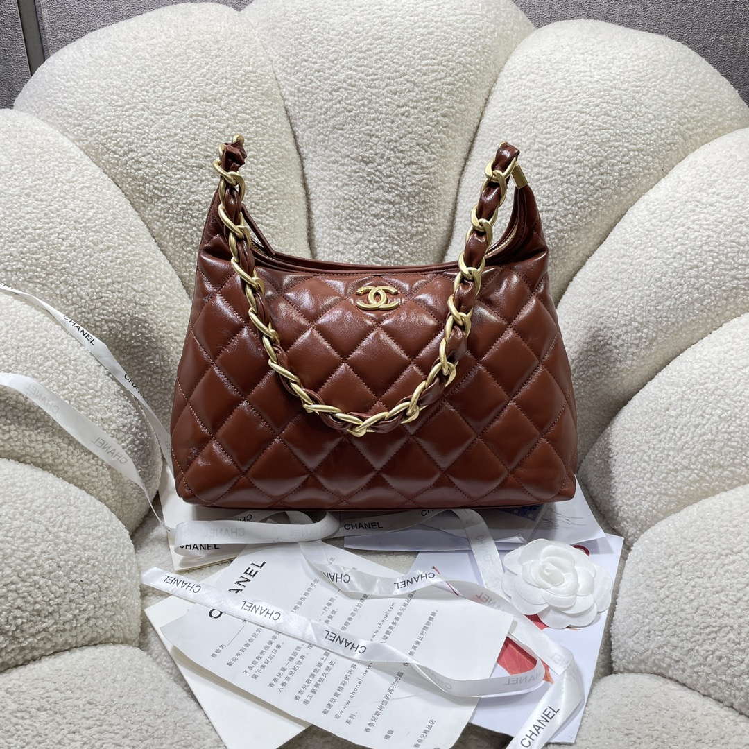 Chanel AS4923 Large Hobo Bag Shiny Lambskin Brown
