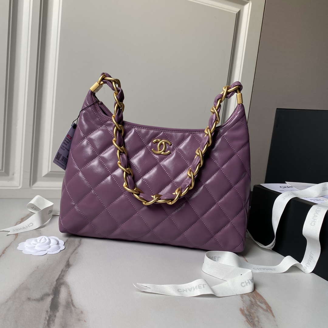Chanel AS4923 Large Hobo Bag Shiny Lambskin Dark Purple