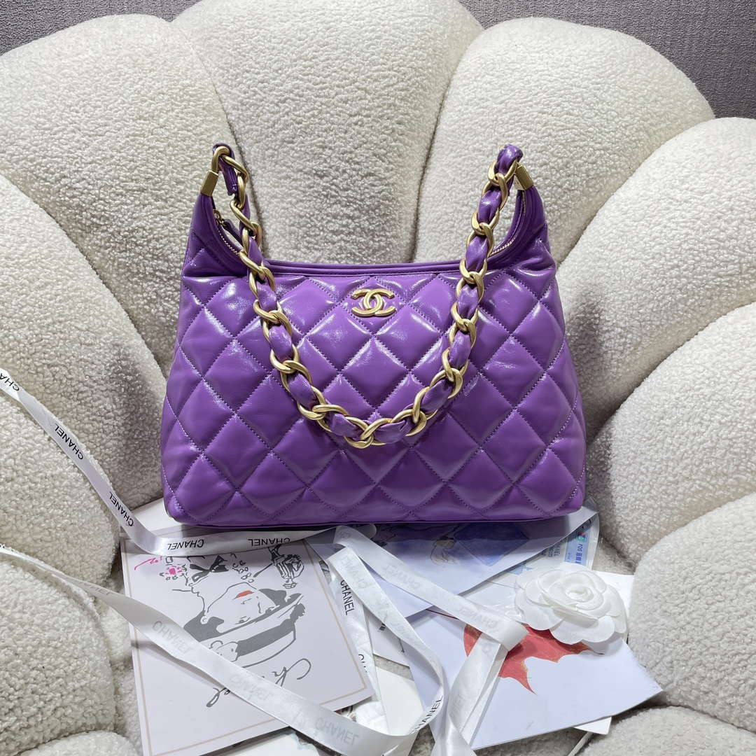 Chanel AS4923 Large Hobo Bag Shiny Lambskin Purple