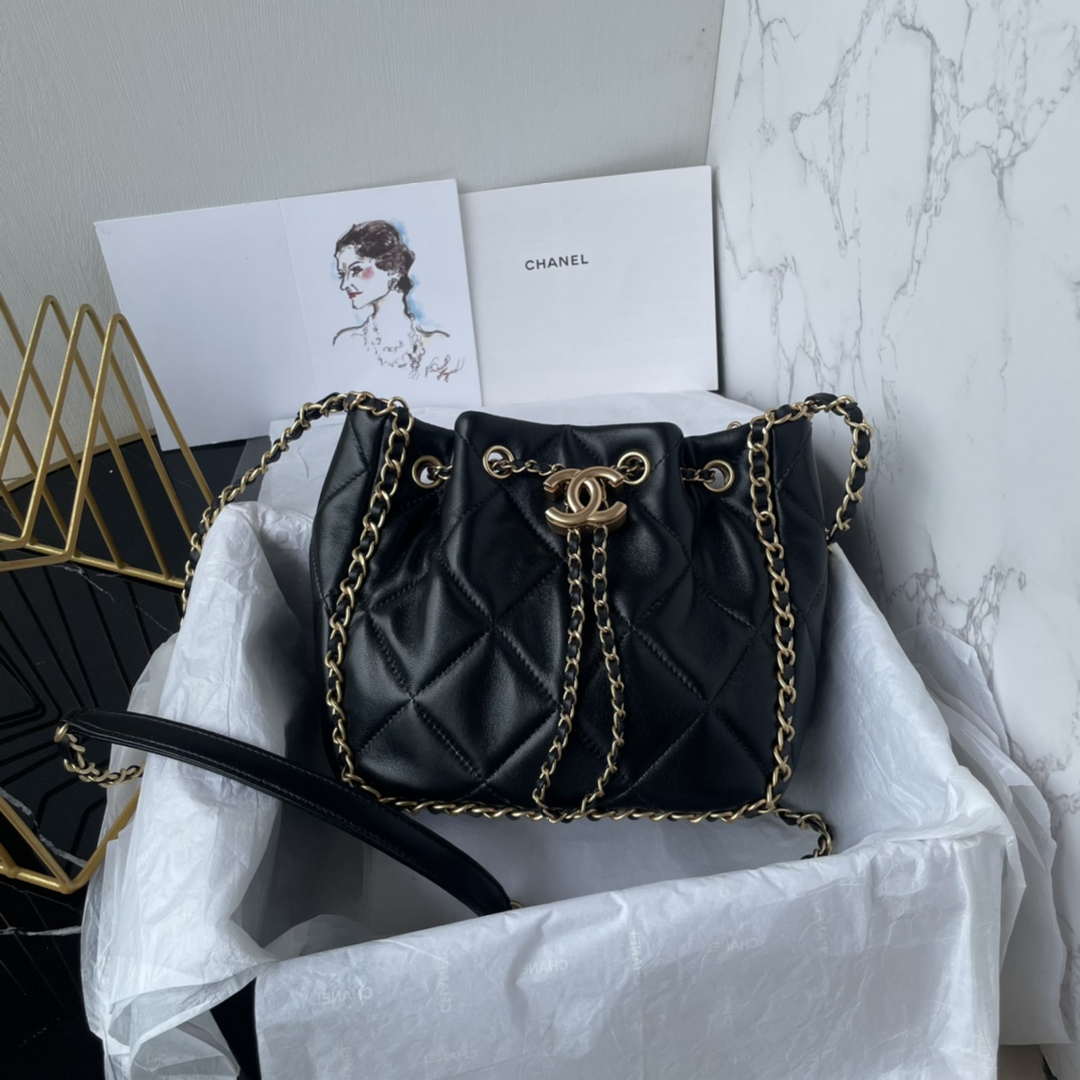Chanel AS5094 Shopping Bag Bucket Drawstring 24C Bag Black
