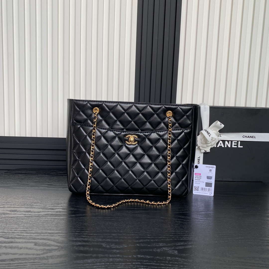 Chanel AS5192 Small Tote Shiny Lambskin Black