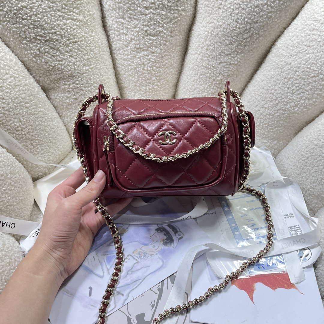 Chanel AS5220 Small Camera Case Bag Wine Red