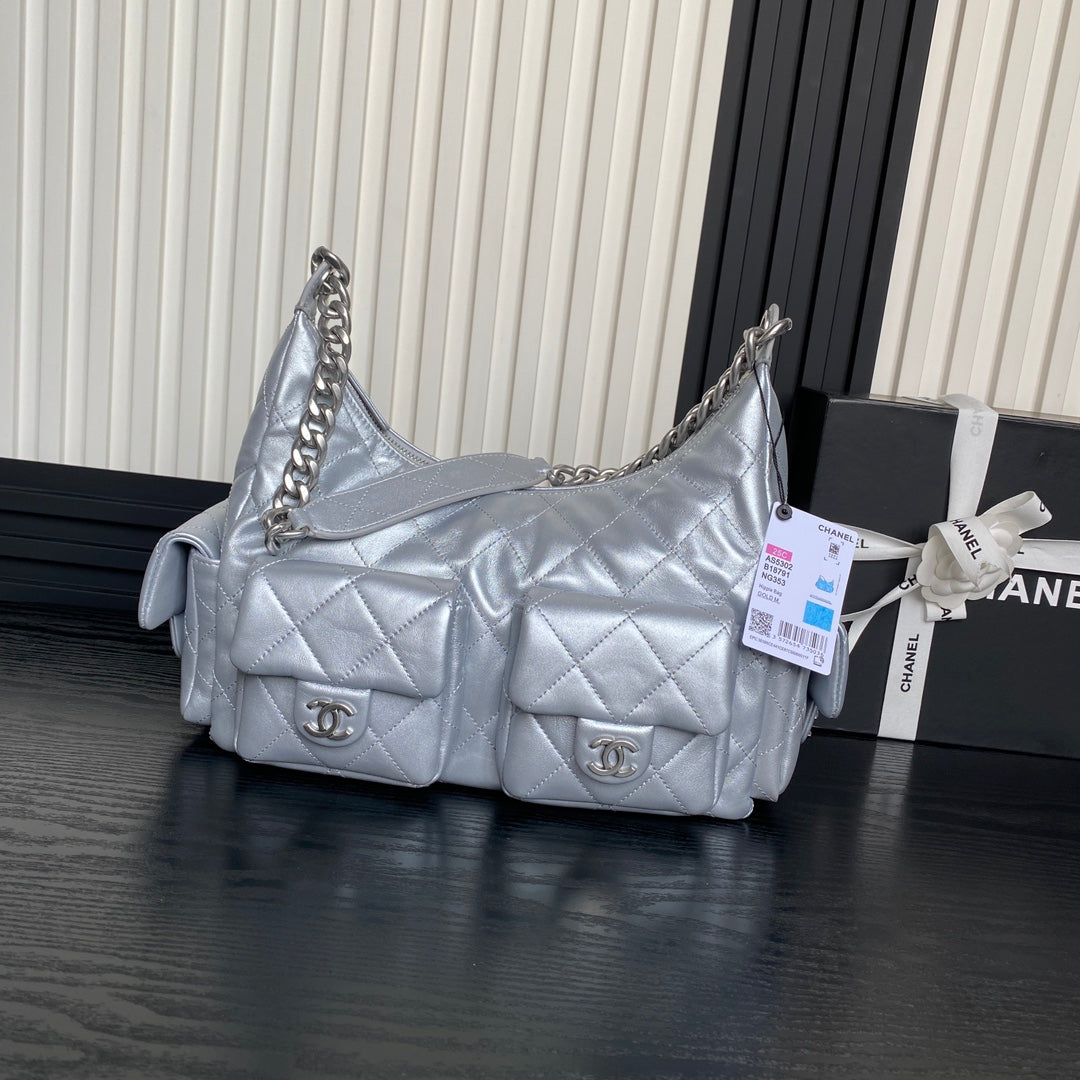 Chanel AS5302 Hobo Shiny Lambskin Silver