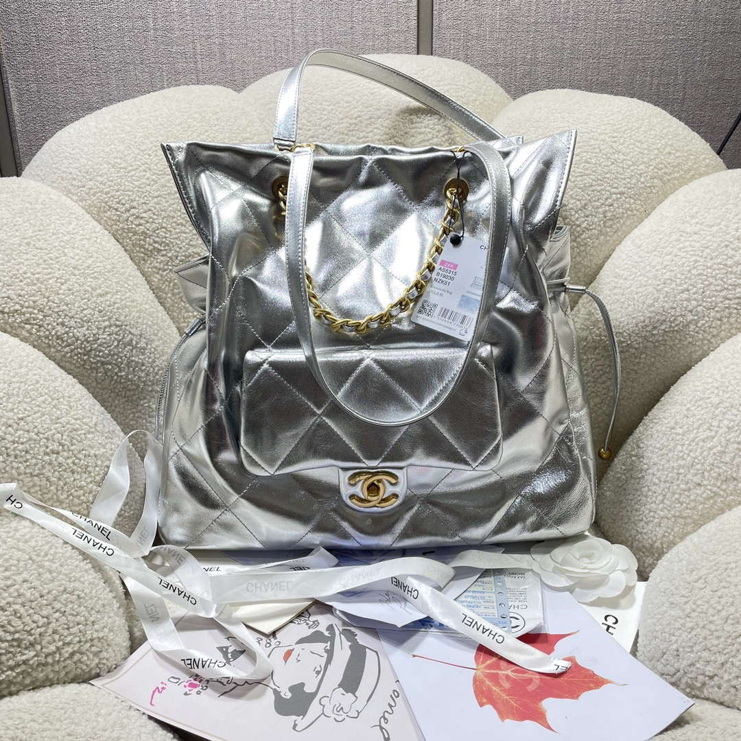Chanel AS5315 Shopping Bag Shiny Lambskin Silver