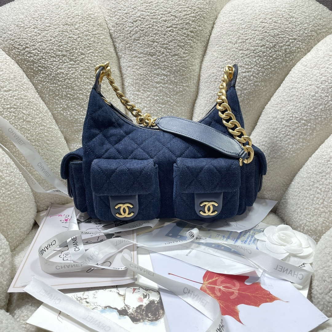 Chanel AS5339 Small Hobo Shiny Denim Dark Blue