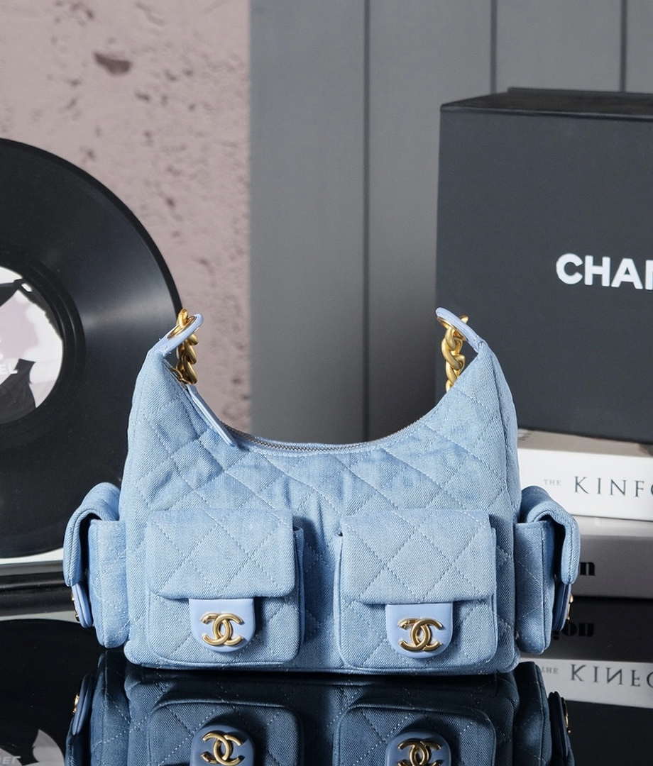 Chanel AS5339 Small Hobo Shiny Denim Light blue