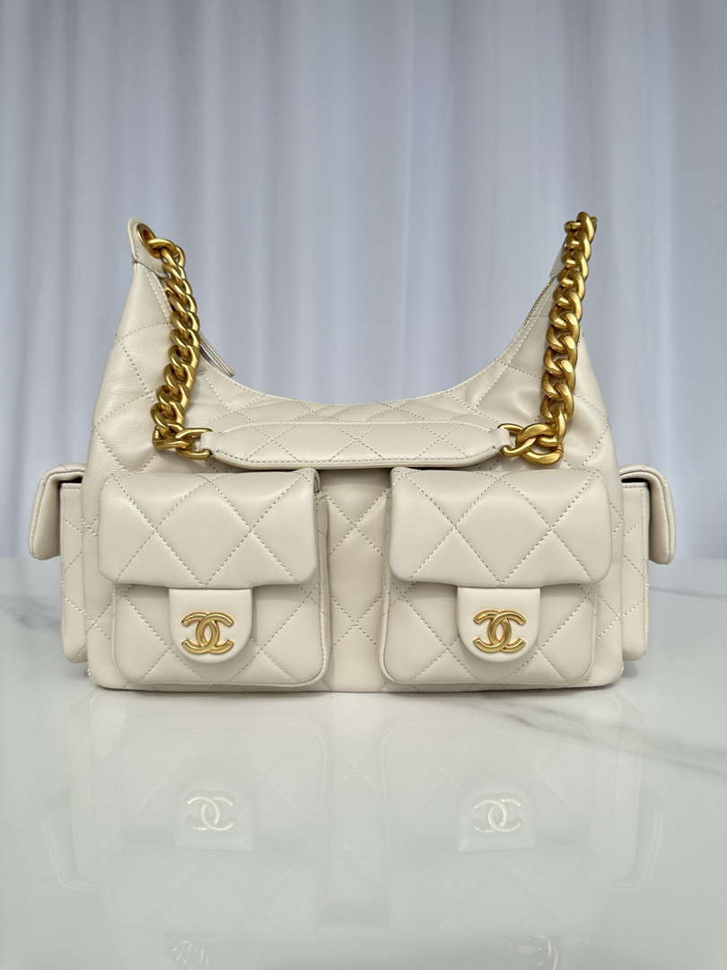 Chanel AS5339 Small Hobo Shiny Lambskin Apricot