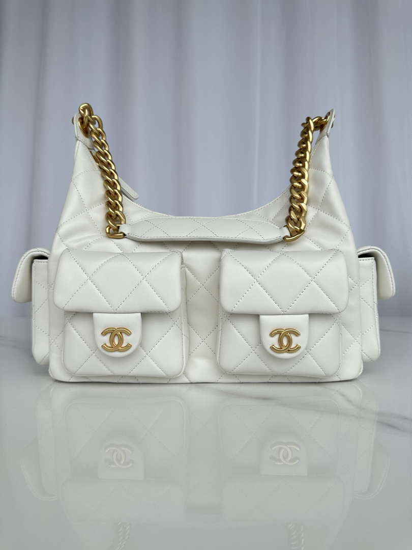 Chanel AS5339 Small Hobo Shiny Lambskin White