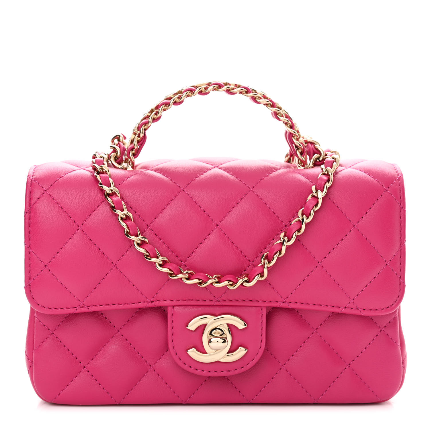 Chanel Mini Crystal Top Handle Rectangular Flap Dark Pink