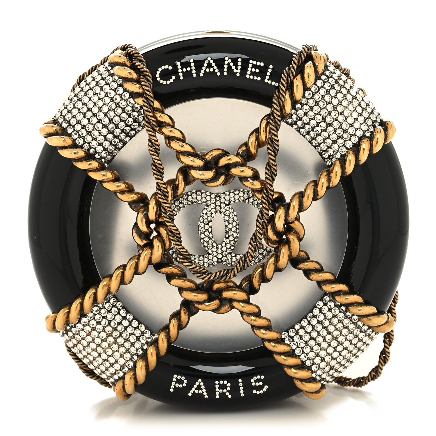 Chanel Resin Crystal Rescue Wheel Minaudière Black