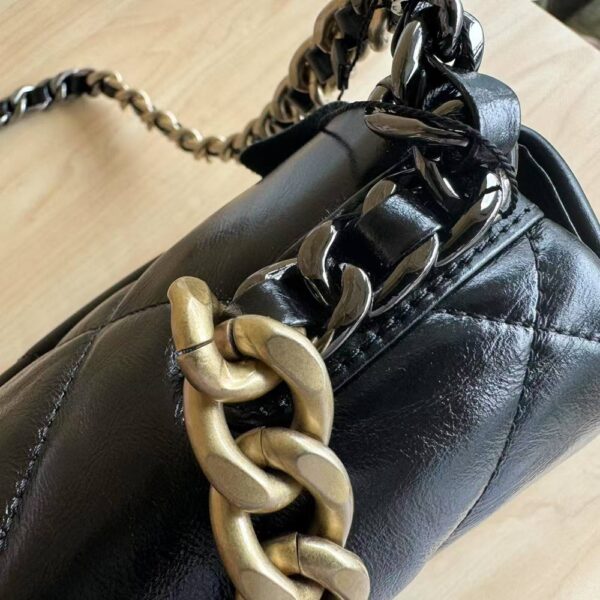 Luxury Women 19 Shiny Crinkle Calfskin Flap Bag G1160 Black
