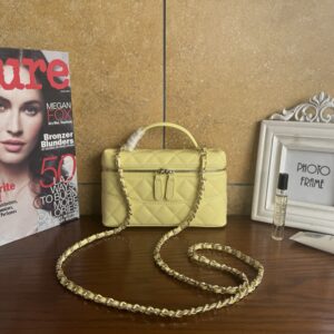 Women Fashion Long Vanity Case Grained Calfskin Yellow Wholesale