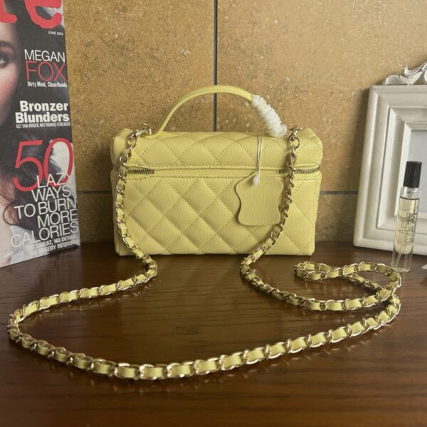 Women Fashion Long Vanity Case Grained Calfskin Yellow