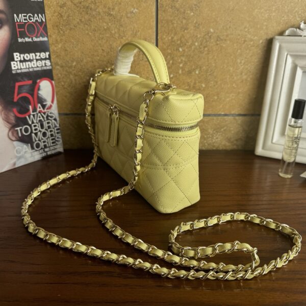 Women Fashion Long Vanity Case Grained Calfskin Yellow