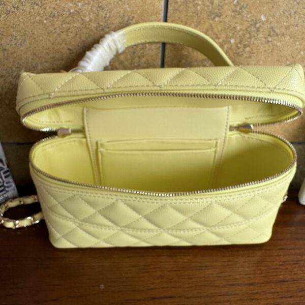 Women Fashion Long Vanity Case Grained Calfskin Yellow
