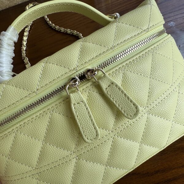 Women Fashion Long Vanity Case Grained Calfskin Yellow