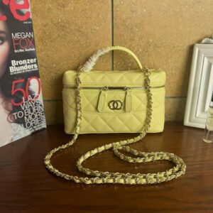 Women Fashion Long Vanity Case Grained Calfskin Yellow