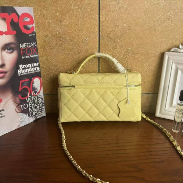 Women Fashion Long Vanity Case Grained Calfskin Yellow