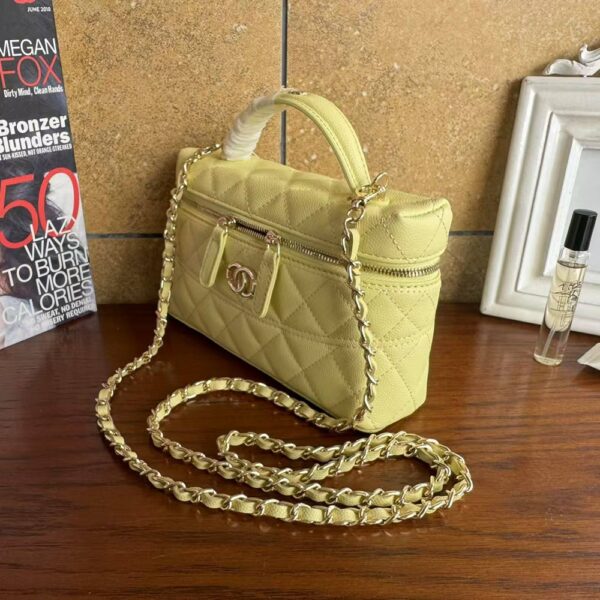 Women Fashion Long Vanity Case Grained Calfskin Yellow