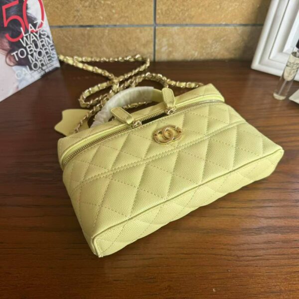 Women Fashion Long Vanity Case Grained Calfskin Yellow