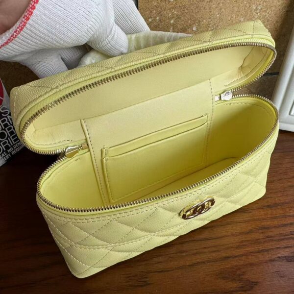 Women Fashion Long Vanity Case Grained Calfskin Yellow