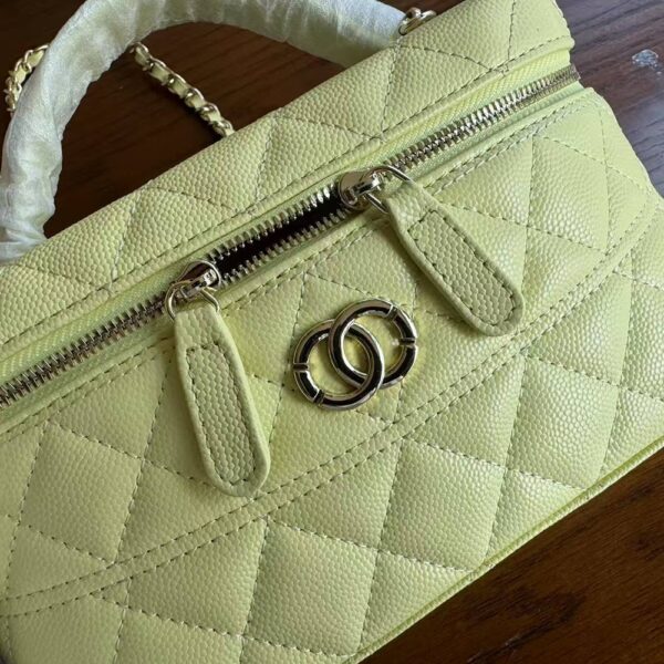Women Fashion Long Vanity Case Grained Calfskin Yellow